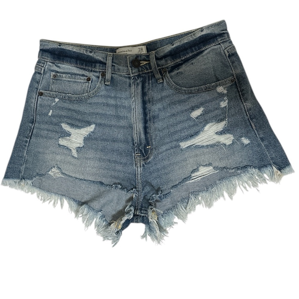 Abercrombie Fitch Womens High Rise Distressed Denim Shorts Size 28